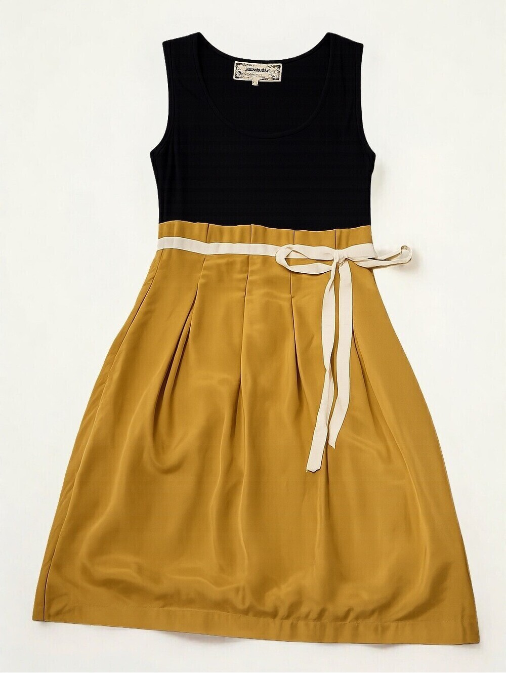 Pink Martini Black Mustard Two-Tone Sleeveless Midi Dress XS